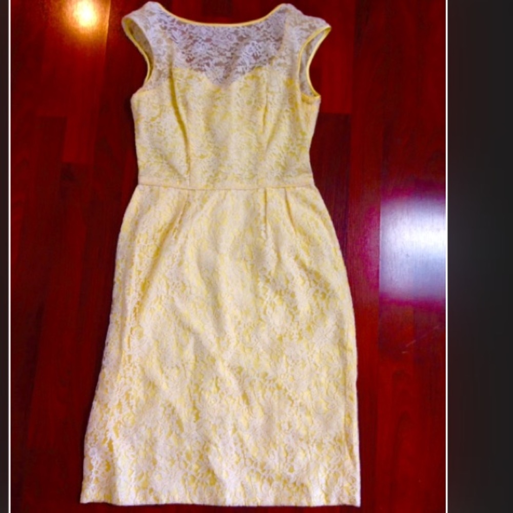 Modcloth vintage yellow lace illusion neck dress